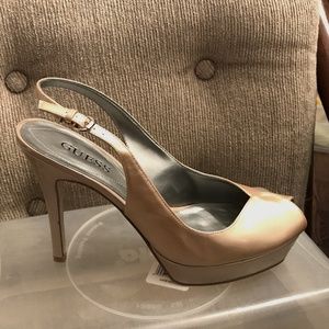 Gold Patent Leather Peep Toe Heel - 8